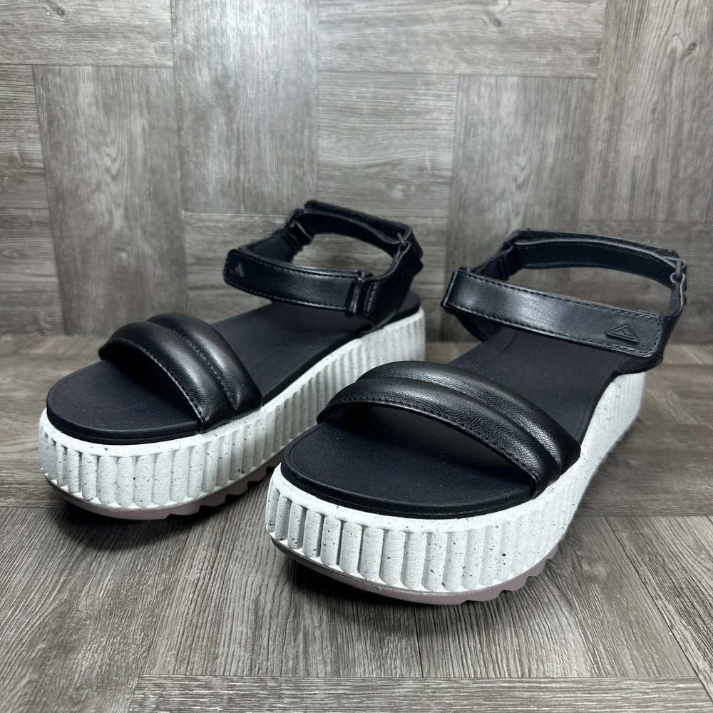 Reef Vista Higher Raya Sandals Womens 9 Black Platform Chunky Strappy NEW